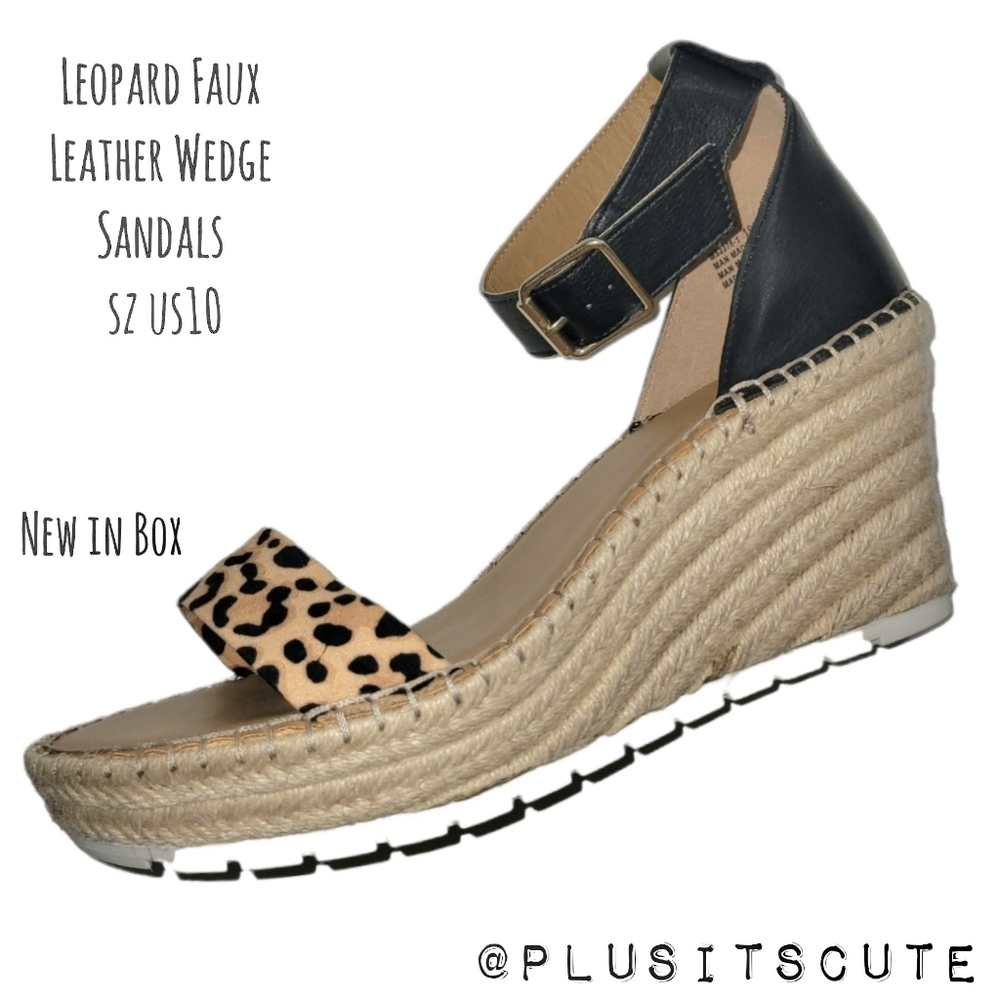 Leopard Print Faux Leather Wedge Sandals